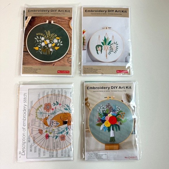 Unbranded Office Embroidery Diy Art Kit Bundle 4 Kits With Floss